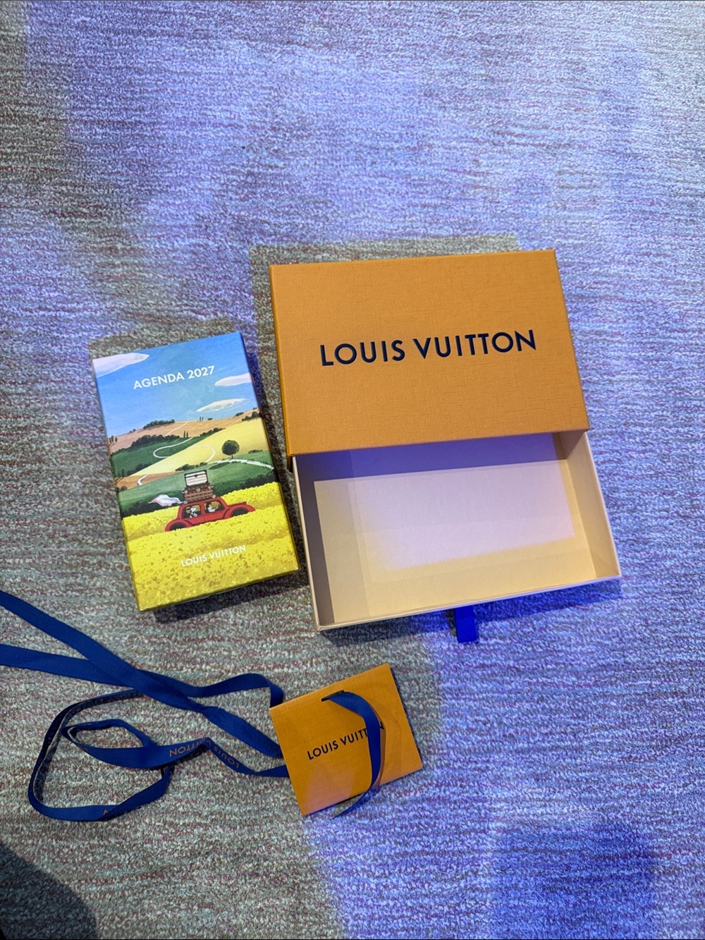 Louis Vuitton Orange Gift Box with Blue Ribbon